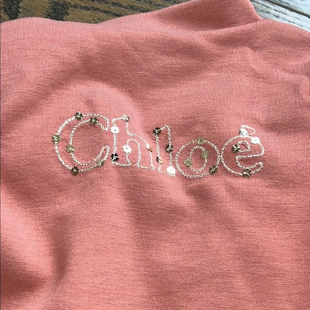 Chloe sequin logo Soft Pink Jacket with Zipper and Ribbed Cuffs 18 months baby